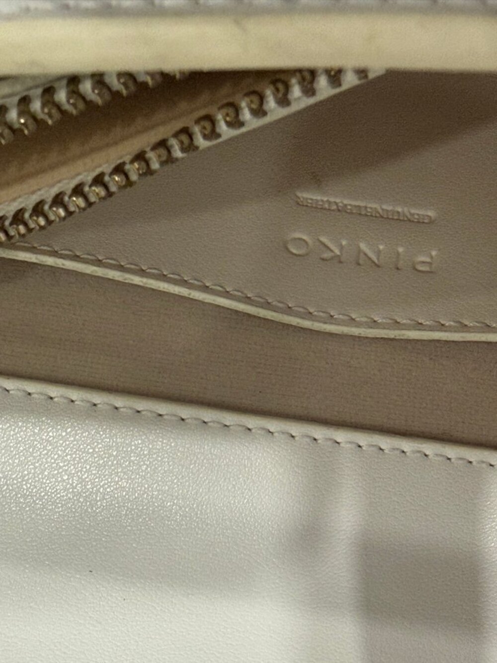 PINKO Love One Classic White Leather Shoulder Bag, Antique Gold Bird Clasp - Picture 5 of 8